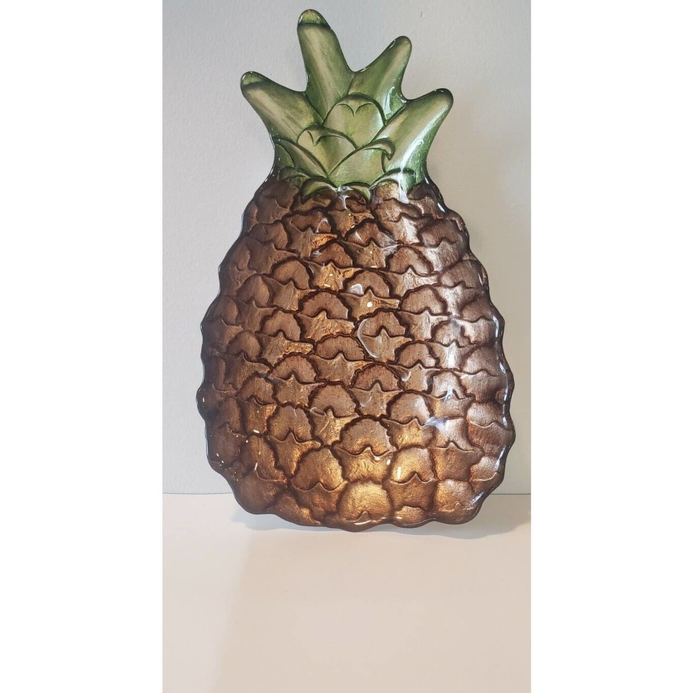 Akcam Turkish Iridescent Art Glass Pineapple Serving Dish
